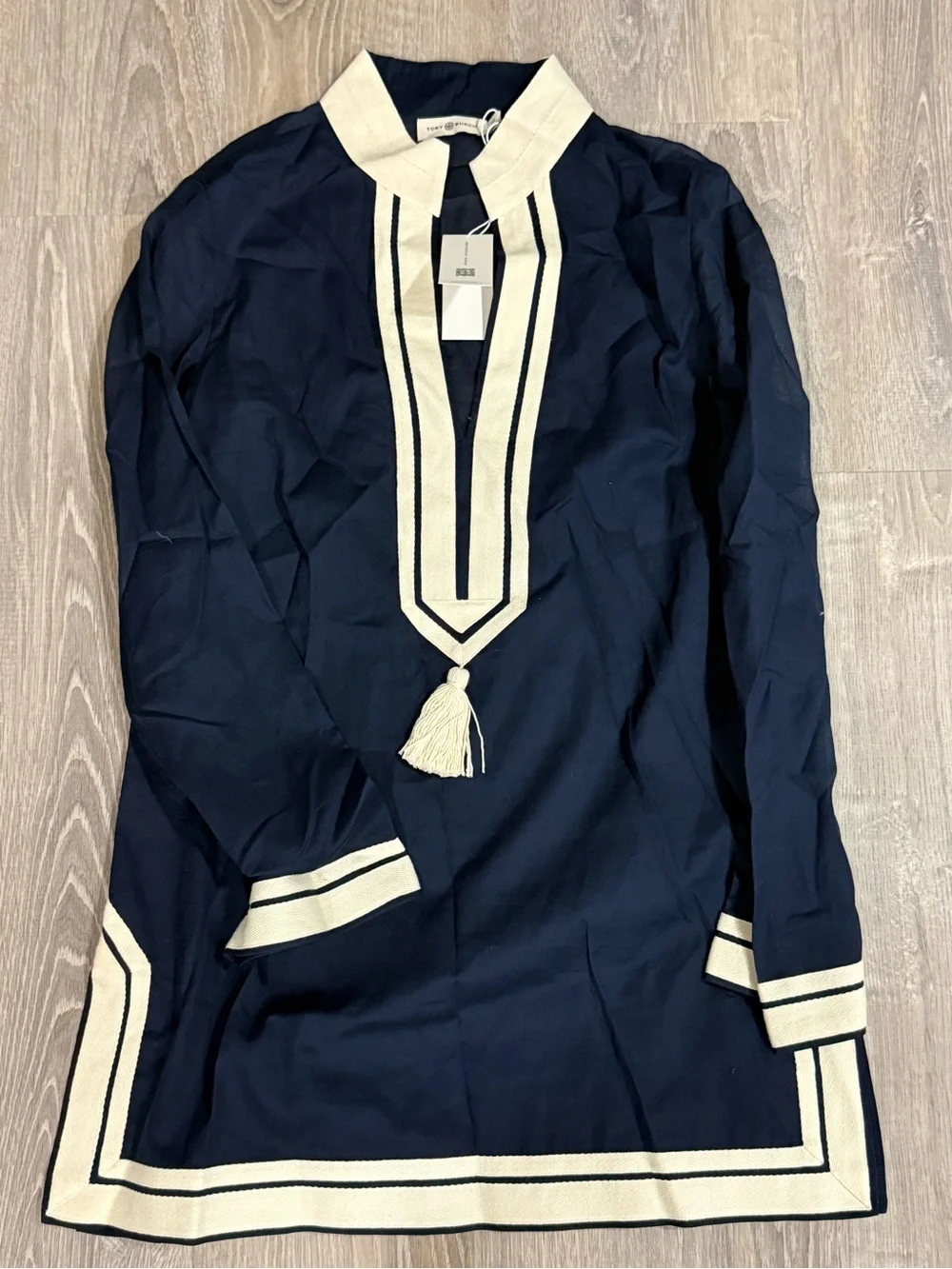 Tory Burch Tory Tunic L caftan Resort Swim Cover Up Navy Blue Beach nwt